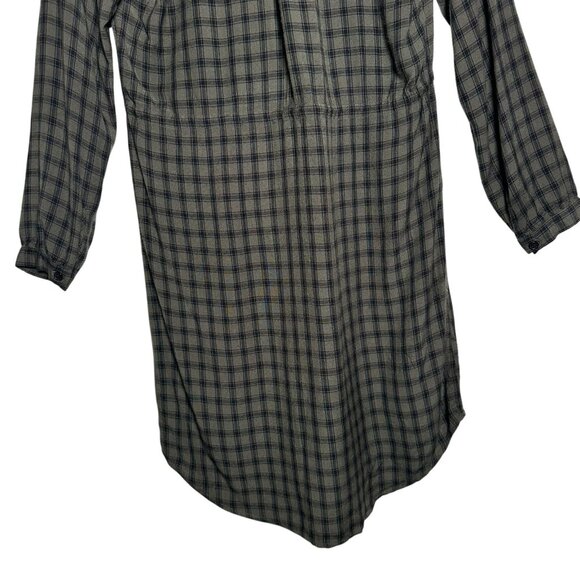 Rails Womens Small Bella Tie Waist Dress Olive Iron Check Button Up Long Sleeve - Picture 10 of 14